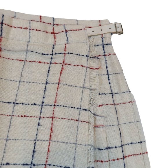 Vintage JANE DUNCAN Plaid Pleated Wrap Skirt Size 0 Cream Red Blue Academia - Picture 4 of 6